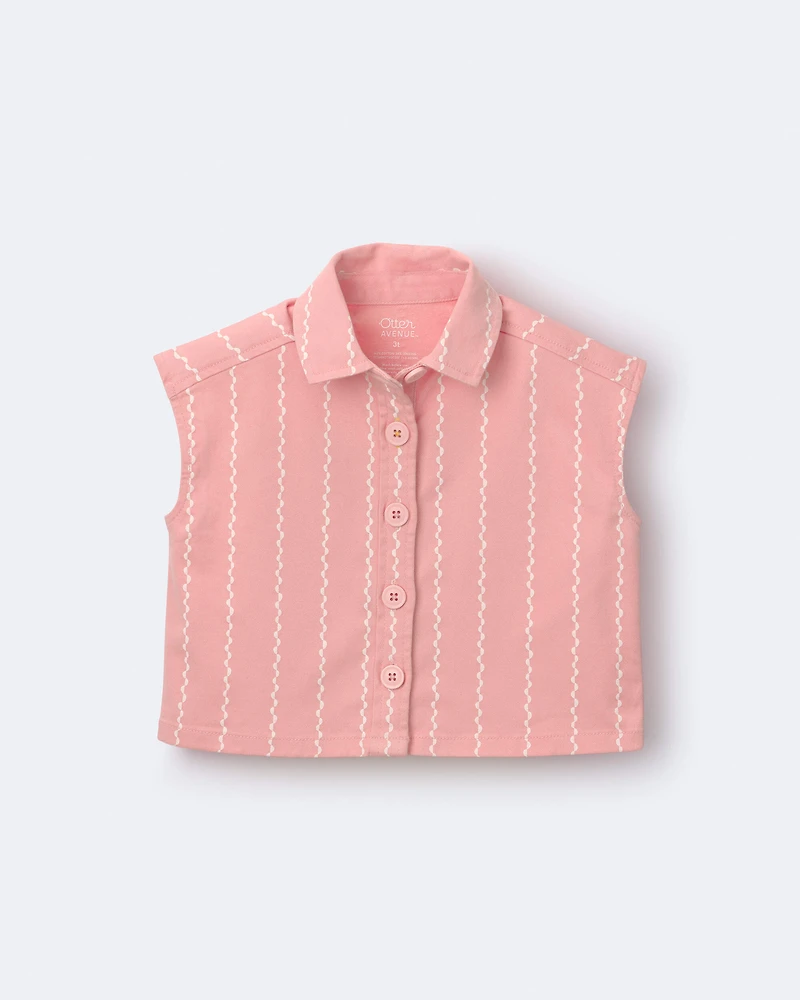 Toddler Girl Sleeveless Button-Down Top in Stripes - Light Pink