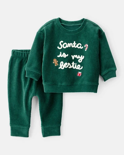 Baby 2-Piece Santa Is My Bestie Long-Sleeve Tee & Pant Set - Green