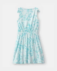 Girls Tropical Floral Tank Dress - Blue