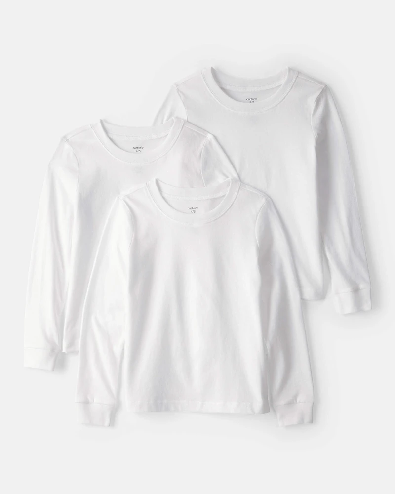 Boys 3-Pack Long-Sleeve Undershirts - White