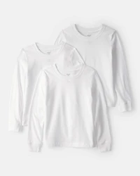 Boys 3-Pack Long-Sleeve Undershirts - White