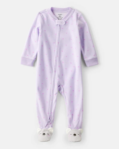 Baby Girl Koala & Heart Loose Fit 1-Piece Pajamas - Purple