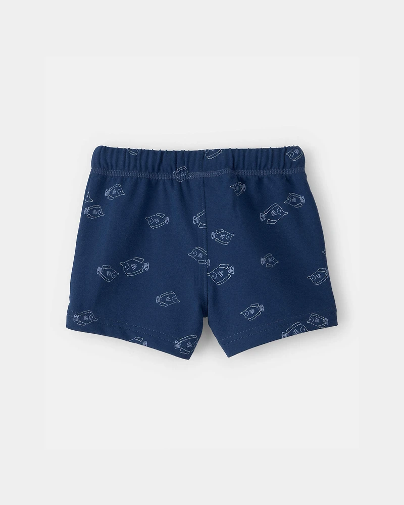 Baby Boy Fish French Terry Shorts - Blue