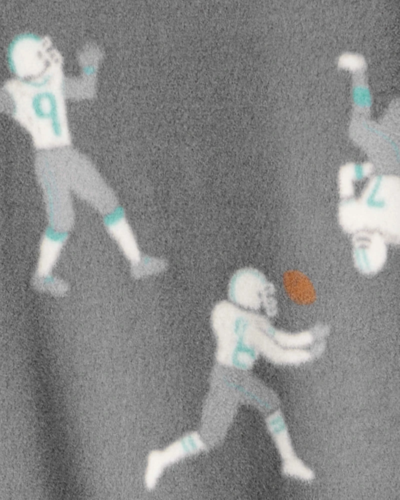 Boys Football Print Loose Fit Long-Sleeve Zip-Up 1-Piece Pajamas