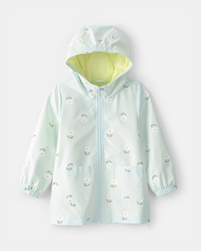 Toddler Girl Floral Raincoat - Blue