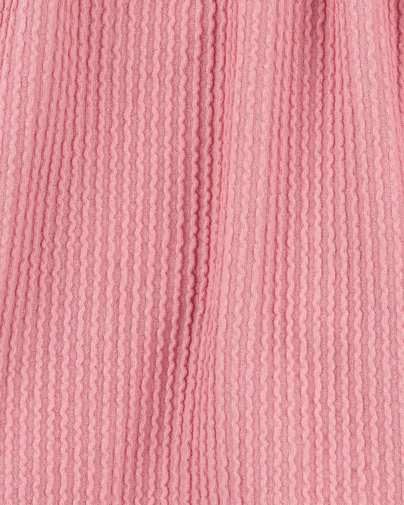 Kid Ribbed Textured Drawstring Skort - Pink
