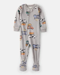 Baby Boy Foodtruck DreamPlush Snug Fit Long-Sleeve 2-Way Zip 1-Piece Pajamas - Grey