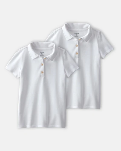 Girls 2-Pack Uniform Piqué Polo Shirts - White