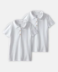 Girls 2-Pack Uniform Piqué Polo Shirts - White