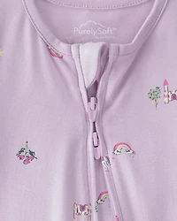 Baby Girl Fairytale 2-Way Zip PurelySoft Sleep & Play Pajama - Purple