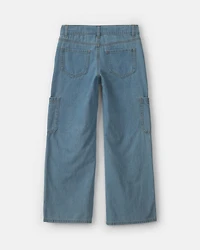 Girls Straight-Leg Cargo Jeans - Medium Wash