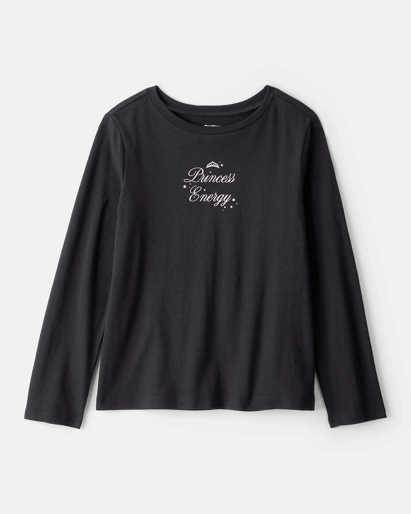 Girls Princess Long-Sleeve Graphic Tee - Black