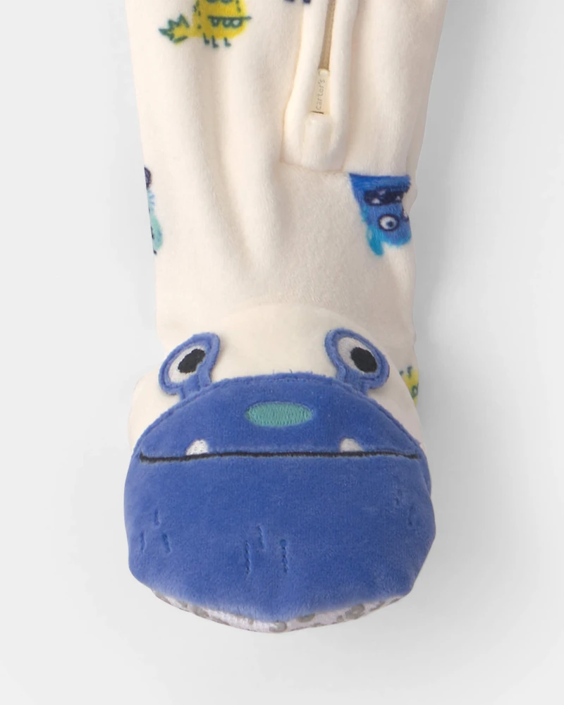 Toddler Boy 1-Piece Monster DreamPlush Snug Fit Footed Pajama - Cream