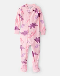 Baby Girl Dinosaur DreamPlush Snug Fit 2-Way Zip 1-Piece Pajamas - Pink