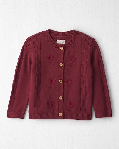 Toddler Girl Organic Cotton Sweater Knit Embroidered Cardigan