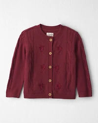 Toddler Girl Organic Cotton Sweater Knit Embroidered Cardigan