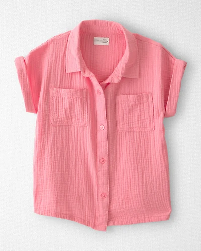 Girls Organic Cotton Gauze Button-Down Top