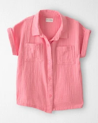 Girls Organic Cotton Gauze Button-Down Top
