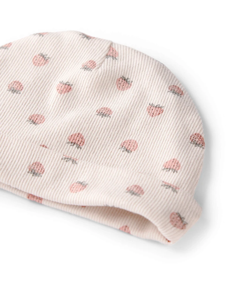 Baby Girl Organic Cotton Rib Cap in Strawberry