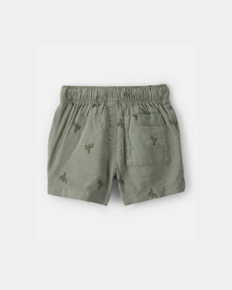 Baby Boy Cactus Drawstring Shorts - Olive