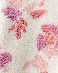 Girls Floral Print Long-Sleeve Sherpa Jacket