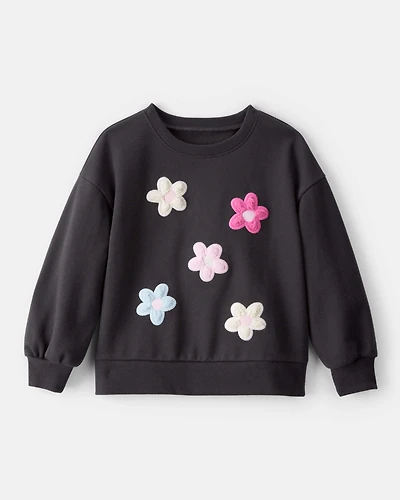 Toddler Girl Floral French Terry Long-Sleeve Pullover Sweatshirt - Black