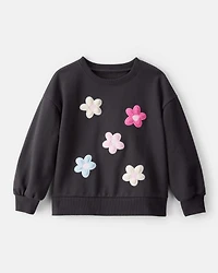 Toddler Girl Floral French Terry Long-Sleeve Pullover Sweatshirt - Black