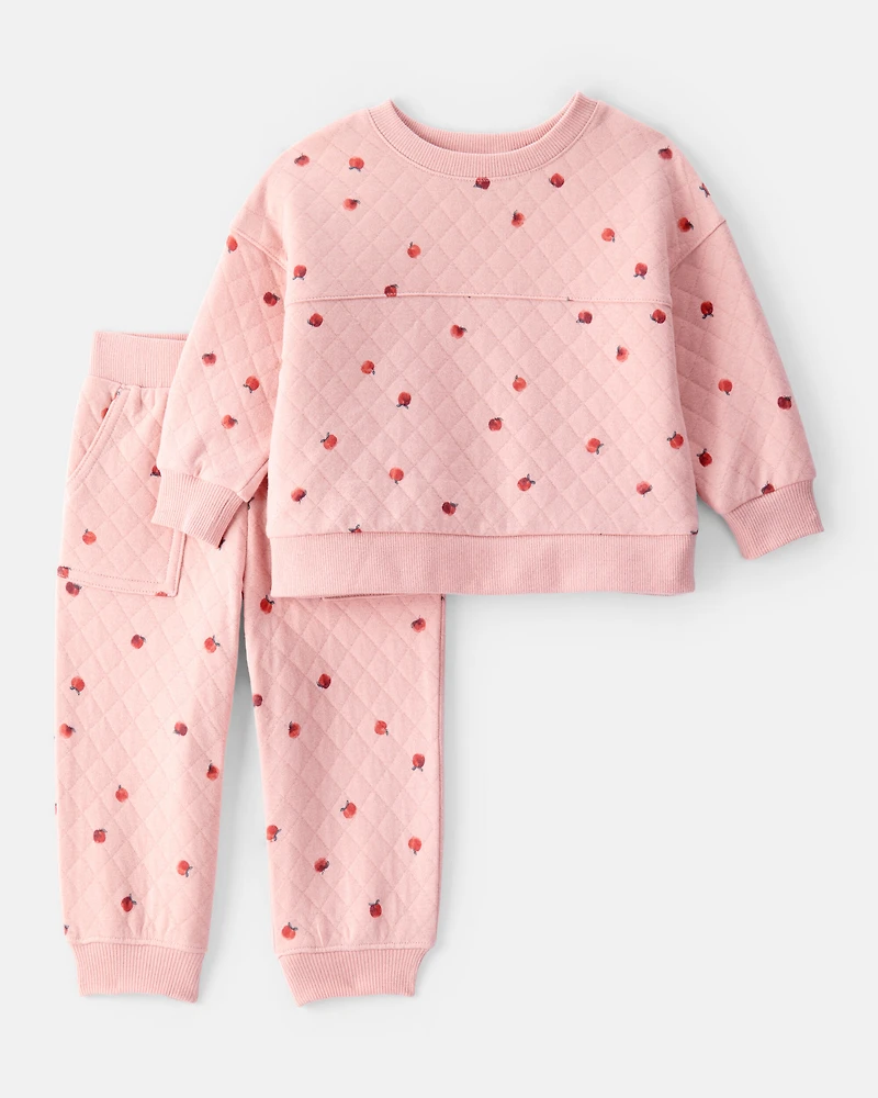 Baby 2-Piece Apple Print Doubleknit Pant Set - Pink