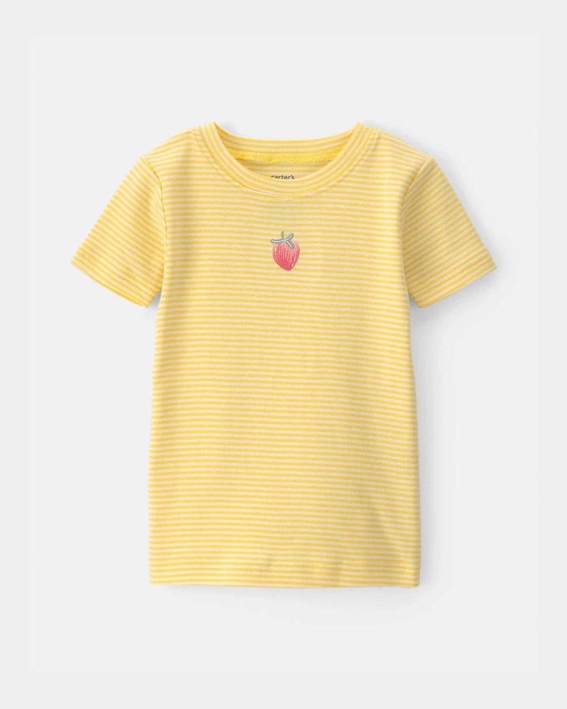 Toddler Girl Strawberry 100% Cotton Snug Fit 2-Piece Pajama Set - Yellow