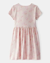 Girls Horse Print Short-Sleeve Dress - Tan