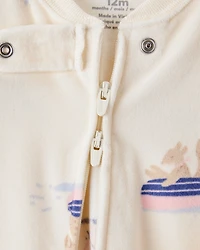 Baby Girl Snow Animals DreamPlush Snug Fit Long-Sleeve 2-Way Zip 1-Piece Pajamas - Ivory