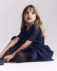 Toddler Girl Drop Waist Short-Sleeve Dress - Navy