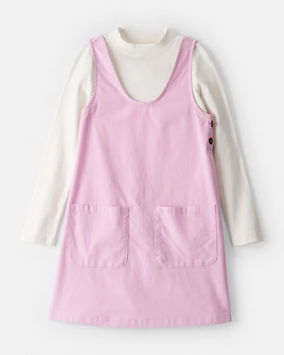 Girls Corduroy Dress Set - Pink/Ivory