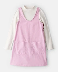 Girls Corduroy Dress Set - Pink/Ivory