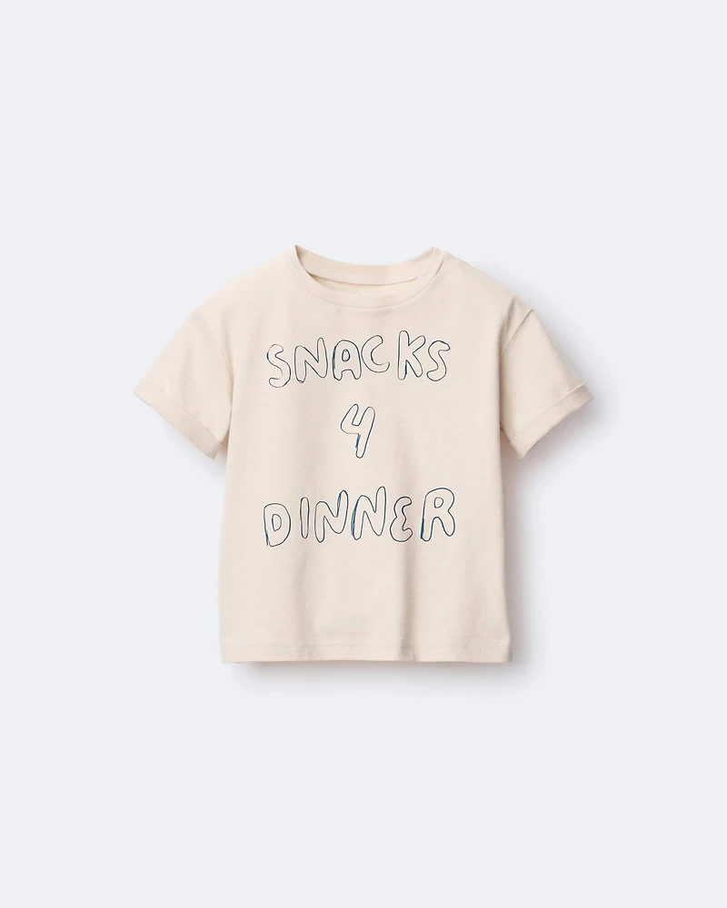 Toddler 'Snacks 4 Dinner' Short-Sleeve Graphic Tee - Khaki