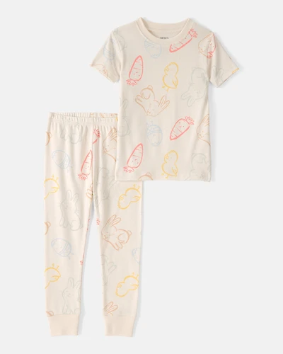 Toddler Easter Bunny 100% Cotton Snug Fit 2-Piece Pajama Set - Cream
