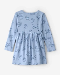 Toddler Girl Bow Icon Long-Sleeve Knit Dress - Blue