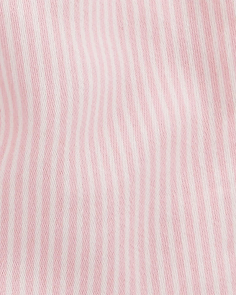 Baby Knit Denim Hickory Stripe Overalls - Pink