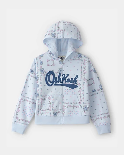 Girls Floral OshKosh Logo Zip-Up Hoodie