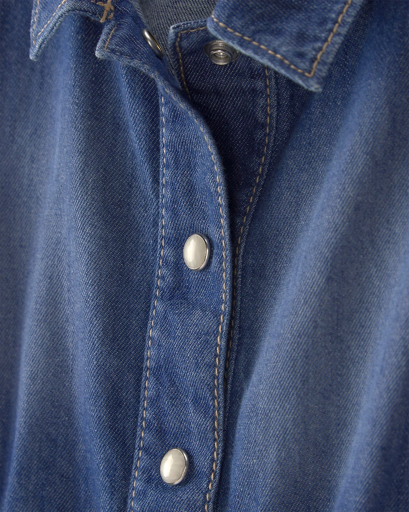 Toddler Girl Denim Button-Up Dress - Dark Wash
