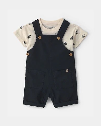 Baby Boy 2-Piece Beach Overall Set - Black/Ivory