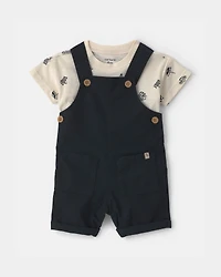 Baby Boy 2-Piece Beach Overall Set - Black/Ivory
