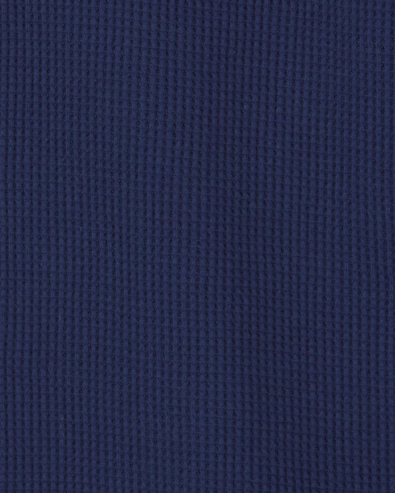 Boys Thermal Long-Sleeve Button-Down Shirt - Navy Blue