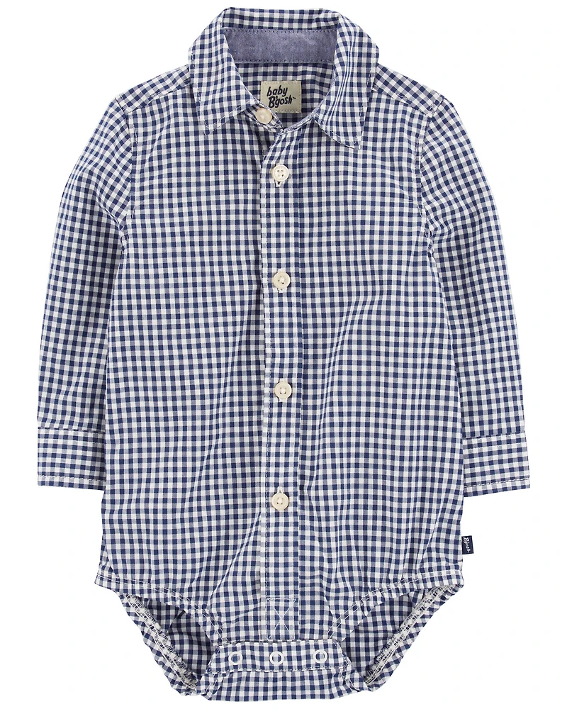 Baby Boy Gingham Print Button-Front Bodysuit