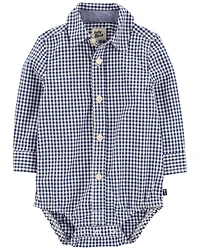 Baby Boy Gingham Print Button-Front Bodysuit