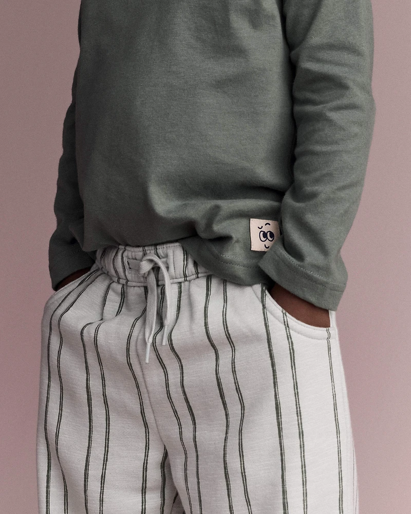 Toddler Striped French Terry Pocket Pants - Light Blue/Olive