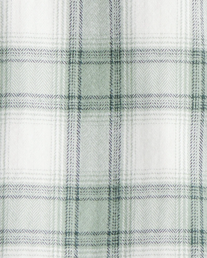 Kid Organic Cotton Herringbone Button-Front Shirt in Plaid