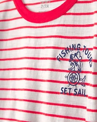 Boys Nautical Striped Graphic Tee - Red/Ivory
