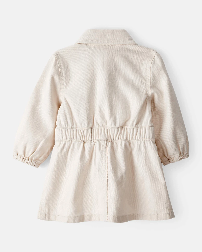 Baby Girl Embroidered Cotton Long-Sleeve Dress - White