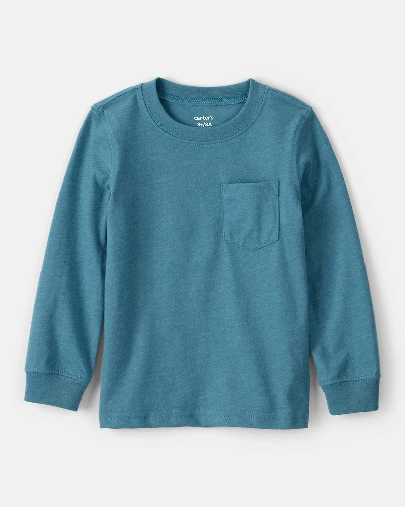 Toddler Boy Long-Sleeve Pocket Tee - Teal